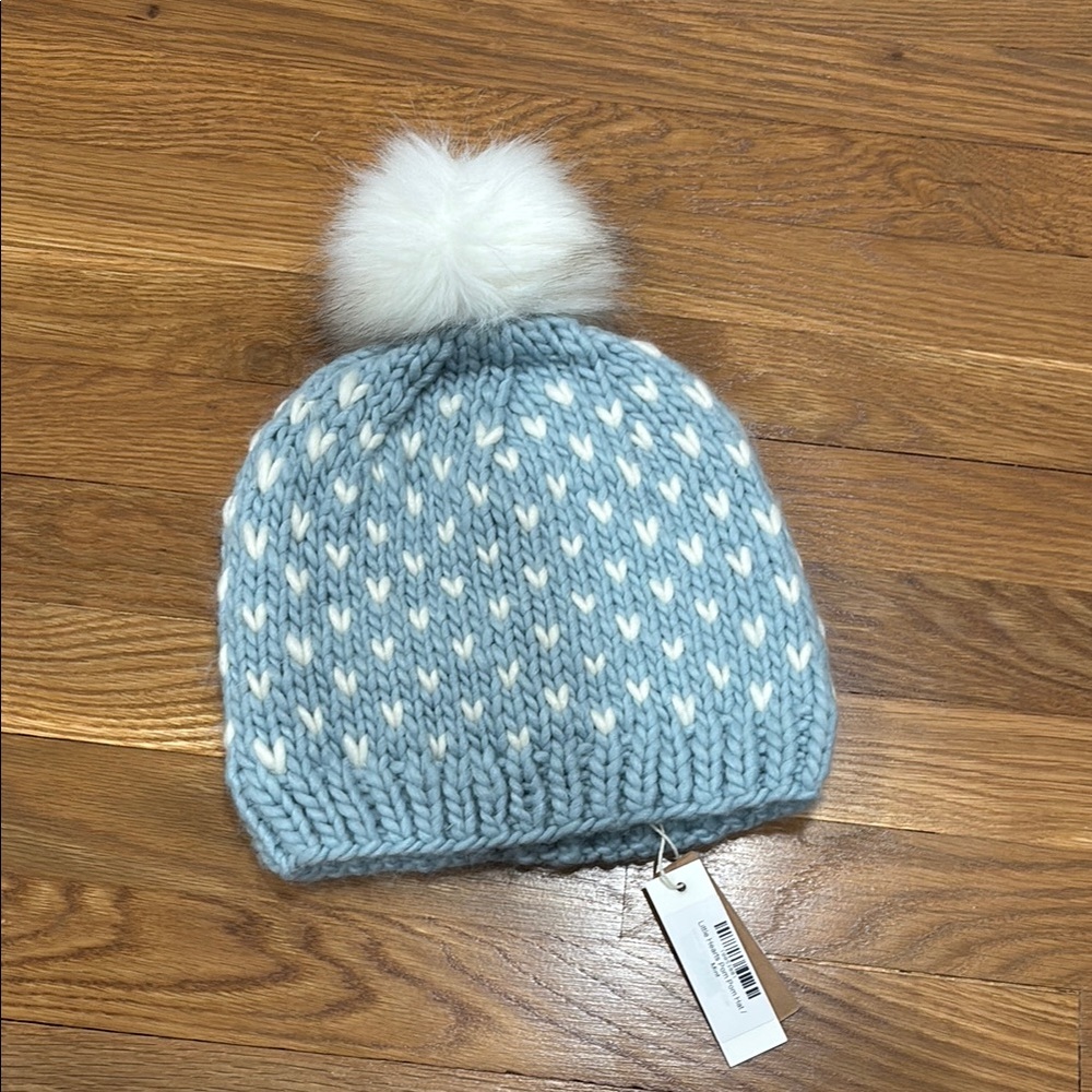 NEW Cozy Blue and White Knit Pom-Pom Hat for Kids